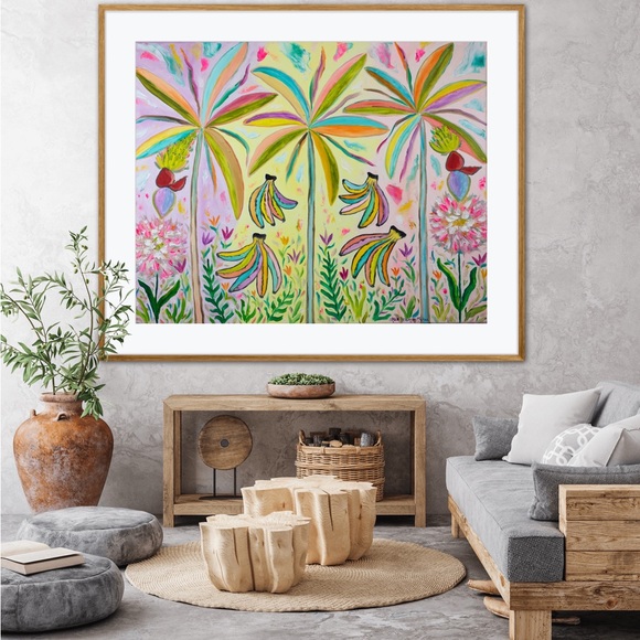 Banana Bunches Art Print Oil Painting tropical trees whimsical colorful decor - Picture 8 of 9